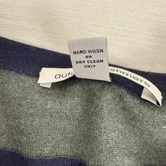Autumn Cashmere 100% Cashmere Sweater L Striped Navy Green Boxy Drop Shoulder - Picture 8 of 12